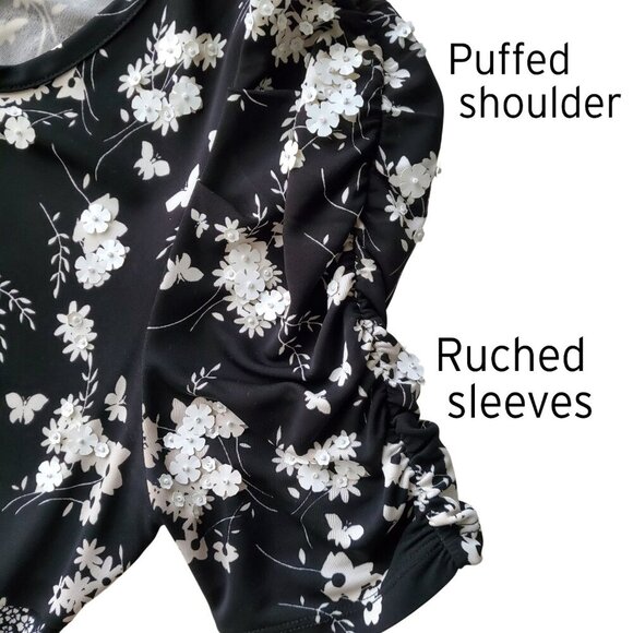 Embroidered Botanical-Print Dress BW Midi Classic Dark Romantic Wedding Guest - Picture 11 of 16